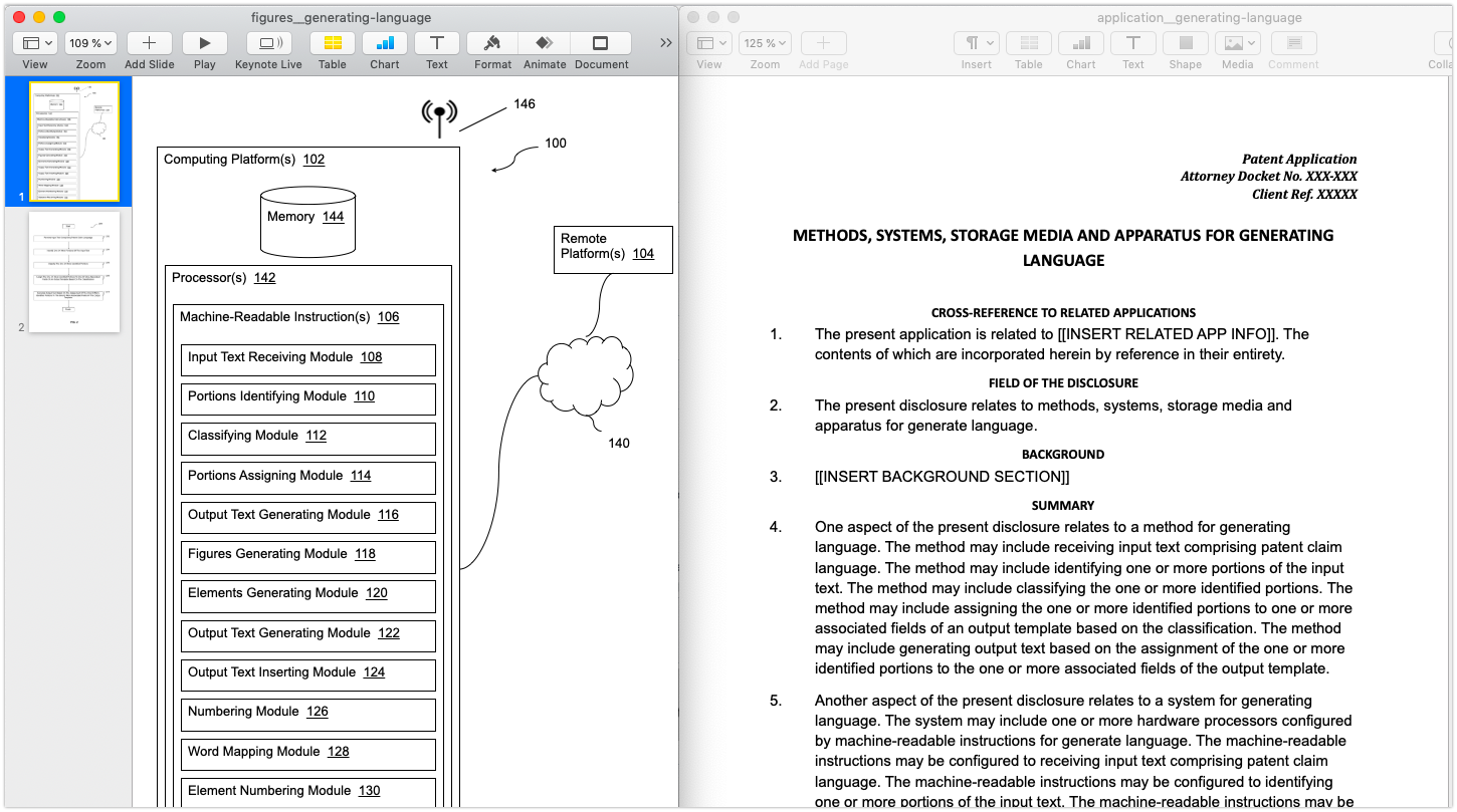 Automated patent drafting screenshot